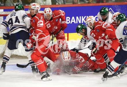Eishockey Champions Hockey League. CHL. KAC gegen Eisbaeren Berlin. Sebastian Dahm, Clemens Unterweger, Nicholas Petersen, Jan Mursak  (KAC), Markus Vikingstad  (Berlin). Klagenfurt, am 30.8.2025.
Foto: Kuess
www.qspictures.net
---
pressefotos, pressefotografie, kuess, qs, qspictures, sport, bild, bilder, bilddatenbank