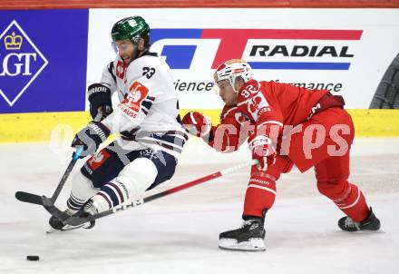 Eishockey Champions Hockey League. CHL. KAC gegen Eisbaeren Berlin.  Thimo Nickl (KAC), Blaine Byron   (Berlin). Klagenfurt, am 30.8.2025.
Foto: Kuess
www.qspictures.net
---
pressefotos, pressefotografie, kuess, qs, qspictures, sport, bild, bilder, bilddatenbank