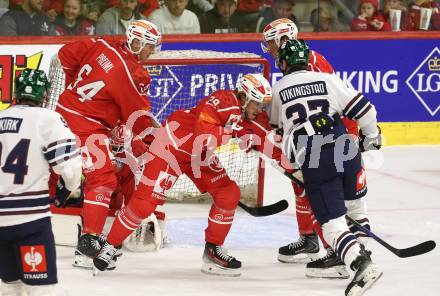 Eishockey Champions Hockey League. CHL. KAC gegen Eisbaeren Berlin. Maximilian Preiml, Mario Kempe  (KAC), Markus Vikingstad  (Berlin). Klagenfurt, am 30.8.2025.
Foto: Kuess
www.qspictures.net
---
pressefotos, pressefotografie, kuess, qs, qspictures, sport, bild, bilder, bilddatenbank