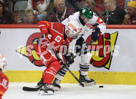 Eishockey Champions Hockey League. CHL. KAC gegen Eisbaeren Berlin. Finn Van Ee  (KAC),  Mitchell Reinke  (Berlin). Klagenfurt, am 30.8.2025.
Foto: Kuess
www.qspictures.net
---
pressefotos, pressefotografie, kuess, qs, qspictures, sport, bild, bilder, bilddatenbank
