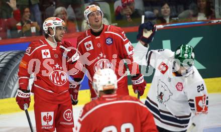 Eishockey Champions Hockey League. CHL. KAC gegen Eisbaeren Berlin. Torjubel Mario Kempe, Mathias From   (KAC). Klagenfurt, am 30.8.2025.
Foto: Kuess
www.qspictures.net
---
pressefotos, pressefotografie, kuess, qs, qspictures, sport, bild, bilder, bilddatenbank