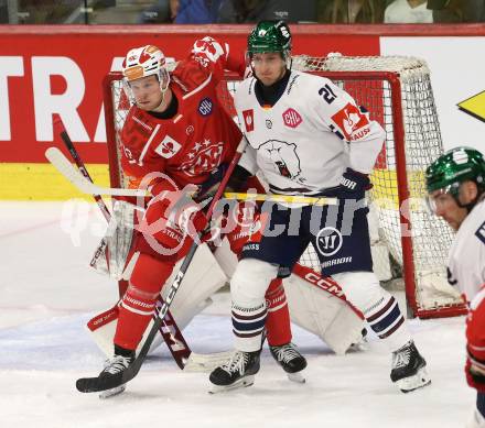 Eishockey Champions Hockey League. CHL. KAC gegen Eisbaeren Berlin. Thimo Nickl  (KAC), Manuel Wiederer  (Berlin). Klagenfurt, am 30.8.2025.
Foto: Kuess
www.qspictures.net
---
pressefotos, pressefotografie, kuess, qs, qspictures, sport, bild, bilder, bilddatenbank