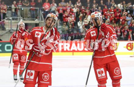 Eishockey Champions Hockey League. CHL. KAC gegen Eisbaeren Berlin. Jubel Mario Kempe, Thomas Hundertpfund   (KAC). Klagenfurt, am 30.8.2025.
Foto: Kuess
www.qspictures.net
---
pressefotos, pressefotografie, kuess, qs, qspictures, sport, bild, bilder, bilddatenbank