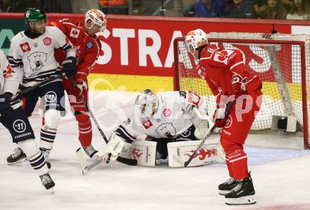 Eishockey Champions Hockey League. CHL. KAC gegen Eisbaeren Berlin. Luka Gomboc, Nicholas Petersen  (KAC),    Jake Hildebrand(Berlin). Klagenfurt, am 30.8.2025.
Foto: Kuess
www.qspictures.net
---
pressefotos, pressefotografie, kuess, qs, qspictures, sport, bild, bilder, bilddatenbank