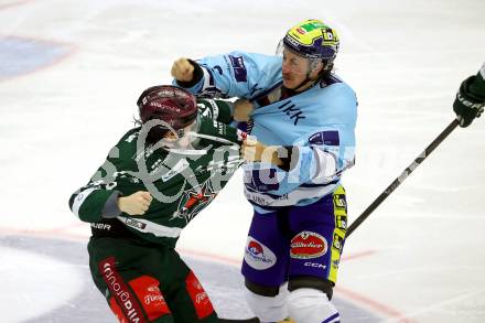 Eishockey Bundesliga. Testspiel. VSV gegen Rosenheim.  Dylan Macpherson (VSV), Luigi Calce  (Rosenheim).  Villach, am 6.9..2025.
Foto: Kuess
www.qspictures.net
---
pressefotos, pressefotografie, kuess, qs, qspictures, sport, bild, bilder, bilddatenbank