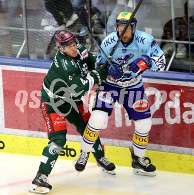 Eishockey Bundesliga. Testspiel. VSV gegen Rosenheim. Alex Wall  (VSV),  Jannick Stein  (Rosenheim). Villach, am 6.9..2025.
Foto: Kuess
www.qspictures.net
---
pressefotos, pressefotografie, kuess, qs, qspictures, sport, bild, bilder, bilddatenbank