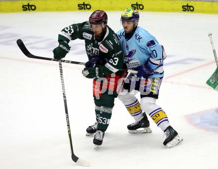 Eishockey Bundesliga. Testspiel. VSV gegen Rosenheim. Thomas Vallant  (VSV), Daniel Weiss (Rosenheim). Villach, am 6.9..2025.
Foto: Kuess
www.qspictures.net
---
pressefotos, pressefotografie, kuess, qs, qspictures, sport, bild, bilder, bilddatenbank
