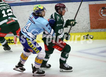 Eishockey Bundesliga. Testspiel. VSV gegen Rosenheim. Johannes Tschurnig  (VSV),  Maximilian Adam   (Rosenheim). Villach, am 6.9..2025.
Foto: Kuess
www.qspictures.net
---
pressefotos, pressefotografie, kuess, qs, qspictures, sport, bild, bilder, bilddatenbank