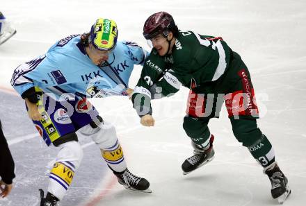 Eishockey Bundesliga. Testspiel. VSV gegen Rosenheim.  Dylan Macpherson (VSV), Luigi Calce  (Rosenheim).  Villach, am 6.9..2025.
Foto: Kuess
www.qspictures.net
---
pressefotos, pressefotografie, kuess, qs, qspictures, sport, bild, bilder, bilddatenbank