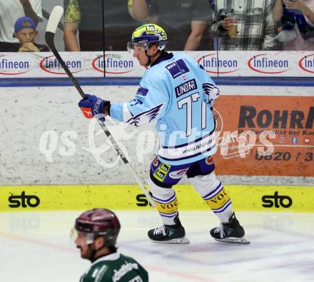 Eishockey Bundesliga. Testspiel. VSV gegen Rosenheim. Torjubel Philipp Lindner   (VSV). Villach, am 6.9..2025.
Foto: Kuess
www.qspictures.net
---
pressefotos, pressefotografie, kuess, qs, qspictures, sport, bild, bilder, bilddatenbank