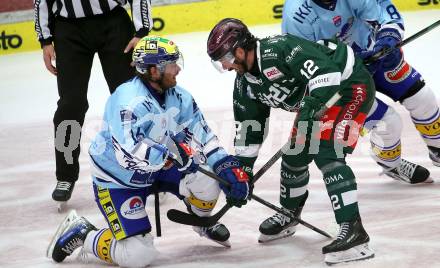 Eishockey Bundesliga. Testspiel. VSV gegen Rosenheim. Kevin Hancock  (VSV),  C.J. Stretch   (Rosenheim). Villach, am 6.9..2025.
Foto: Kuess
www.qspictures.net
---
pressefotos, pressefotografie, kuess, qs, qspictures, sport, bild, bilder, bilddatenbank