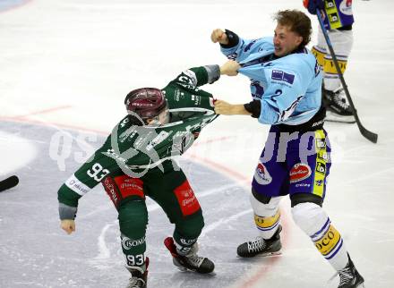 Eishockey Bundesliga. Testspiel. VSV gegen Rosenheim.  Dylan Macpherson (VSV), Luigi Calce  (Rosenheim).  Villach, am 6.9..2025.
Foto: Kuess
www.qspictures.net
---
pressefotos, pressefotografie, kuess, qs, qspictures, sport, bild, bilder, bilddatenbank
