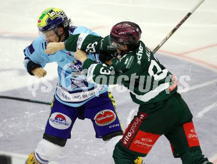 Eishockey Bundesliga. Testspiel. VSV gegen Rosenheim.  Dylan Macpherson (VSV), Luigi Calce  (Rosenheim).  Villach, am 6.9..2025.
Foto: Kuess
www.qspictures.net
---
pressefotos, pressefotografie, kuess, qs, qspictures, sport, bild, bilder, bilddatenbank