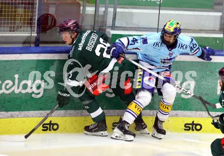 Eishockey Bundesliga. Testspiel. VSV gegen Rosenheim. Paul Sintschnig  (VSV),  Lars Bosecker  (Rosenheim). Villach, am 6.9..2025.
Foto: Kuess
www.qspictures.net
---
pressefotos, pressefotografie, kuess, qs, qspictures, sport, bild, bilder, bilddatenbank