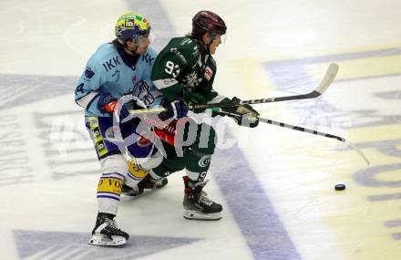 Eishockey Bundesliga. Testspiel. VSV gegen Rosenheim.  Johannes Tschurnig  (VSV),  Luigi Calce   (Rosenheim). Villach, am 6.9..2025.
Foto: Kuess
www.qspictures.net
---
pressefotos, pressefotografie, kuess, qs, qspictures, sport, bild, bilder, bilddatenbank