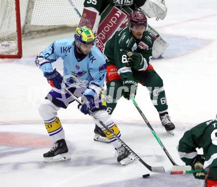 Eishockey Bundesliga. Testspiel. VSV gegen Rosenheim.  Alexander Rauchenwald  (VSV),  Dylan Pluffe   (Rosenheim). Villach, am 6.9..2025.
Foto: Kuess
www.qspictures.net
---
pressefotos, pressefotografie, kuess, qs, qspictures, sport, bild, bilder, bilddatenbank