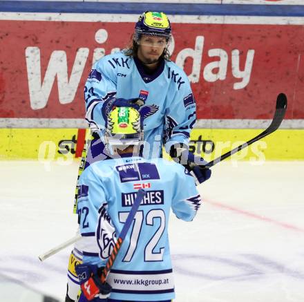 Eishockey Bundesliga. Testspiel. VSV gegen Rosenheim. Torjubel Nikita Scherbak, John Hughes   (VSV). Villach, am 6.9..2025.
Foto: Kuess
www.qspictures.net
---
pressefotos, pressefotografie, kuess, qs, qspictures, sport, bild, bilder, bilddatenbank