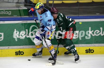 Eishockey Bundesliga. Testspiel. VSV gegen Rosenheim. Kevin Hancock  (VSV),  Scott Feser  (Rosenheim). Villach, am 6.9..2025.
Foto: Kuess
www.qspictures.net
---
pressefotos, pressefotografie, kuess, qs, qspictures, sport, bild, bilder, bilddatenbank