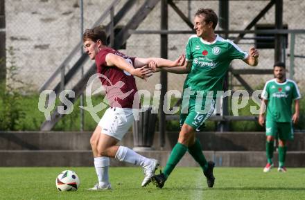 Fussball 1. Klasse Mitte. Bad Kleinkirchheim gegen Rosegg.  Felix Trattler  (Bad Kleinkirchheim), Raphael Nocnik   (Rosegg). Bad Kleinkirchheim, am 13.9.2025.
Foto: Kuess
www.qspictures.net
---
pressefotos, pressefotografie, kuess, qs, qspictures, sport, bild, bilder, bilddatenbank