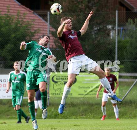Fussball 1. Klasse Mitte. Bad Kleinkirchheim gegen Rosegg.  Mario Trattler (Bad Kleinkirchheim), Georg Kleber    (Rosegg). Bad Kleinkirchheim, am 13.9.2025.
Foto: Kuess
www.qspictures.net
---
pressefotos, pressefotografie, kuess, qs, qspictures, sport, bild, bilder, bilddatenbank