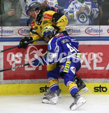 Eishockey Bundesliga. VSV gegen HC Pustertal. Paul Sintschnig  (VSV),  Greg DiTomaso  (HCP, Pustertal). Villach, am 21.9..2025.
Foto: Kuess
www.qspictures.net
---
pressefotos, pressefotografie, kuess, qs, qspictures, sport, bild, bilder, bilddatenbank