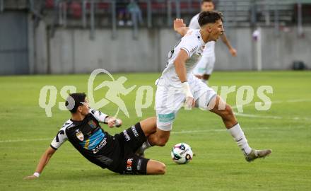 Fussball 2. Liga. SK Austria Klagenfurt gegen FC Hertha Wels.. Mario Matkovic  (Klagenfurt), Albin Gashi  (Wels).  Klagenfurt, 26.9.2025.
Foto: Kuess
www.qspictures.net
---
pressefotos, pressefotografie, kuess, qs, qspictures, sport, bild, bilder, bilddatenbank