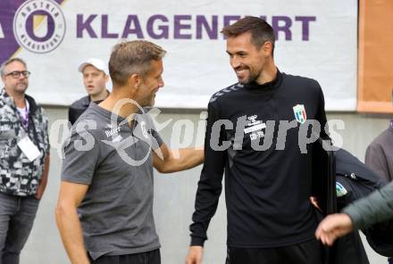 Fussball 2. Liga. SK Austria Klagenfurt gegen FC Hertha Wels.. Trainer Rolf Landerl  (Klagenfurt), Co-Trainer Markus Lackner   (Wels).  Klagenfurt, 26.9.2025.
Foto: Kuess
www.qspictures.net
---
pressefotos, pressefotografie, kuess, qs, qspictures, sport, bild, bilder, bilddatenbank