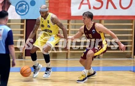 Basketball  2025/2026. Austria Cup.  Woerthersee Piraten gegen Traiskirchen Lions NexGen.    Shawn L. Ray (Piraten),  Jakob Leitner  (Traiskirchen). Klagenfurt, am 27.9.2025.
Foto: Kuess


---
pressefotos, pressefotografie, kuess, qs, qspictures, sport, bild, bilder, bilddatenbank