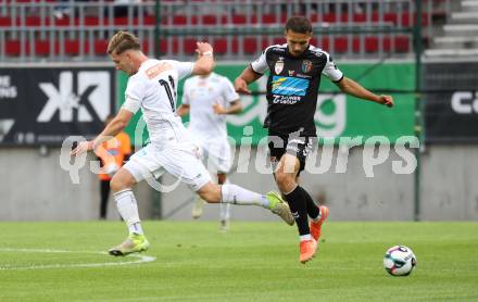 Fussball 2. Liga. SK Austria Klagenfurt gegen FC Hertha Wels.. Marc Andre Schmerboeck  (Klagenfurt),  Luca Tischler  (Wels).  Klagenfurt, 26.9.2025.
Foto: Kuess
www.qspictures.net
---
pressefotos, pressefotografie, kuess, qs, qspictures, sport, bild, bilder, bilddatenbank