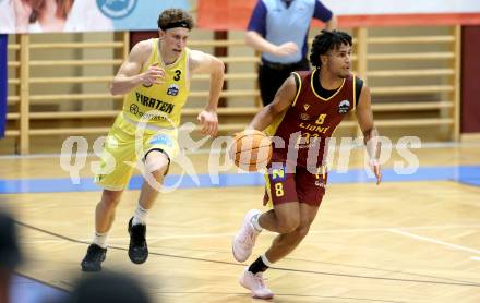 Basketball  2025/2026. Austria Cup.  Woerthersee Piraten gegen Traiskirchen Lions NexGen.    Lukas Simoner (Piraten),  Jamie Onyemaechi  (Traiskirchen). Klagenfurt, am 27.9.2025.
Foto: Kuess


---
pressefotos, pressefotografie, kuess, qs, qspictures, sport, bild, bilder, bilddatenbank