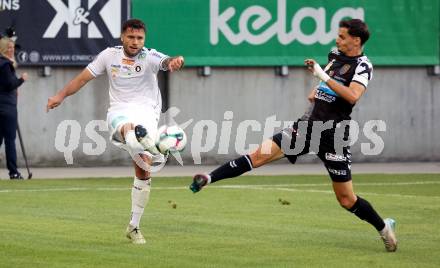Fussball 2. Liga. SK Austria Klagenfurt gegen FC Hertha Wels.. Marco Sebastian Gantschnig  (Klagenfurt),   Albin Gashi (Wels).  Klagenfurt, 26.9.2025.
Foto: Kuess
www.qspictures.net
---
pressefotos, pressefotografie, kuess, qs, qspictures, sport, bild, bilder, bilddatenbank