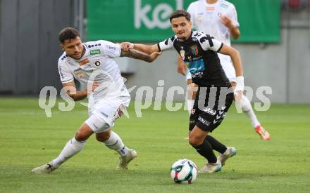 Fussball 2. Liga. SK Austria Klagenfurt gegen FC Hertha Wels.. Marco Gantschnig  (Klagenfurt), Albin Gashi   (Wels).  Klagenfurt, 26.9.2025.
Foto: Kuess
www.qspictures.net
---
pressefotos, pressefotografie, kuess, qs, qspictures, sport, bild, bilder, bilddatenbank