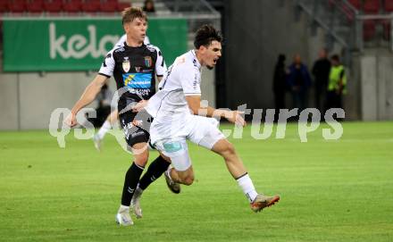 Fussball 2. Liga. SK Austria Klagenfurt gegen FC Hertha Wels..  Almir Oda (Klagenfurt),  Michael Brugger  (Wels).  Klagenfurt, 26.9.2025.
Foto: Kuess
www.qspictures.net
---
pressefotos, pressefotografie, kuess, qs, qspictures, sport, bild, bilder, bilddatenbank
