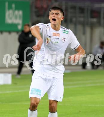 Fussball 2. Liga. SK Austria Klagenfurt gegen FC Hertha Wels..  Jubel Aiden Liu (Klagenfurt),    Klagenfurt, 26.9.2025.
Foto: Kuess
www.qspictures.net
---
pressefotos, pressefotografie, kuess, qs, qspictures, sport, bild, bilder, bilddatenbank