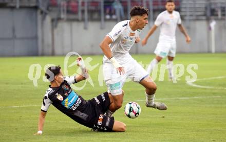 Fussball 2. Liga. SK Austria Klagenfurt gegen FC Hertha Wels..  Mario Matkovic (Klagenfurt),   Albin Gashi (Wels).  Klagenfurt, 26.9.2025.
Foto: Kuess
www.qspictures.net
---
pressefotos, pressefotografie, kuess, qs, qspictures, sport, bild, bilder, bilddatenbank
