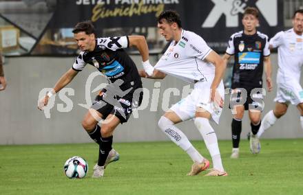 Fussball 2. Liga. SK Austria Klagenfurt gegen FC Hertha Wels..  Marcel Krnjic (Klagenfurt),   Albin Gashi (Wels).  Klagenfurt, 26.9.2025.
Foto: Kuess
www.qspictures.net
---
pressefotos, pressefotografie, kuess, qs, qspictures, sport, bild, bilder, bilddatenbank