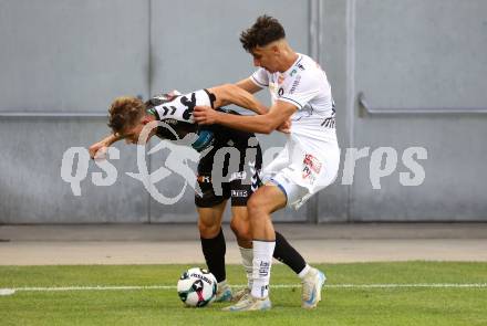 Fussball 2. Liga. SK Austria Klagenfurt gegen FC Hertha Wels.. Mario Matkovic  (Klagenfurt),  Michael Brugger  (Wels).  Klagenfurt, 26.9.2025.
Foto: Kuess
www.qspictures.net
---
pressefotos, pressefotografie, kuess, qs, qspictures, sport, bild, bilder, bilddatenbank