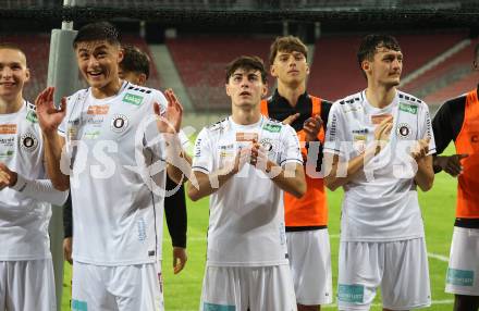 Fussball 2. Liga. SK Austria Klagenfurt gegen FC Hertha Wels.Aidan Liu, Elias Jandrisevits, Matteo Kitz, Marcel Krnjic  (Klagenfurt).  Klagenfurt, 26.9.2025.
Foto: Kuess
www.qspictures.net
---
pressefotos, pressefotografie, kuess, qs, qspictures, sport, bild, bilder, bilddatenbank