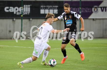 Fussball 2. Liga. SK Austria Klagenfurt gegen FC Hertha Wels.  Marc Andre Schmerboeck (Klagenfurt),  Luca Tischler   (Wels).  Klagenfurt, 26.9.2025.
Foto: Kuess
www.qspictures.net
---
pressefotos, pressefotografie, kuess, qs, qspictures, sport, bild, bilder, bilddatenbank