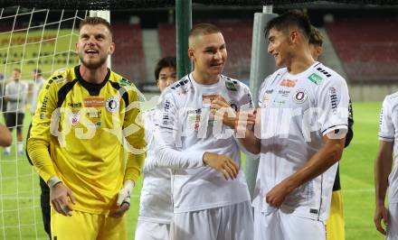 Fussball 2. Liga. SK Austria Klagenfurt gegen FC Hertha Wels. Adnan Kanuric, Bartol Barisic, Aidan Liu  (Klagenfurt).  Klagenfurt, 26.9.2025.
Foto: Kuess
www.qspictures.net
---
pressefotos, pressefotografie, kuess, qs, qspictures, sport, bild, bilder, bilddatenbank