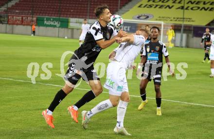 Fussball 2. Liga. SK Austria Klagenfurt gegen FC Hertha Wels. Florian Jaritz (Klagenfurt), Luca Tischler  (Wels).  Klagenfurt, 26.9.2025.
Foto: Kuess
www.qspictures.net
---
pressefotos, pressefotografie, kuess, qs, qspictures, sport, bild, bilder, bilddatenbank