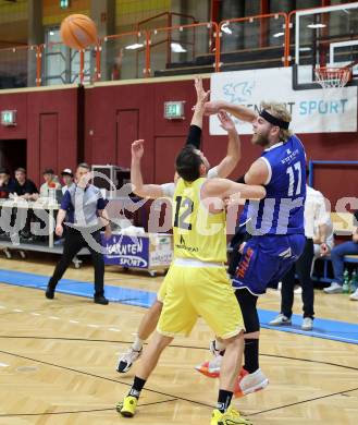 Basketball 2. Liga 2025/2026. Grunddurchgang 1. Runde.  Woerthersee Piraten gegen Kufstein Towers.  Jan-Arne Apschner (Piraten),  Juho-Matti Henttonen  (Kufstein). Klagenfurt, am 4.10.2025.
Foto: Kuess
---
pressefotos, pressefotografie, kuess, qs, qspictures, sport, bild, bilder, bilddatenbank