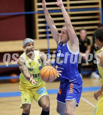 Basketball 2. Liga 2025/2026. Grunddurchgang 1. Runde.  Woerthersee Piraten gegen Kufstein Towers.  Shawn L. Ray  (Piraten), Fabio Thaler  (Kufstein). Klagenfurt, am 4.10.2025.
Foto: Kuess
---
pressefotos, pressefotografie, kuess, qs, qspictures, sport, bild, bilder, bilddatenbank