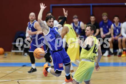 Basketball 2. Liga 2025/2026. Grunddurchgang 1. Runde.  Woerthersee Piraten gegen Kufstein Towers. Jan-Arne Apschner  (Piraten),  Julian Alper (Kufstein). Klagenfurt, am 4.10.2025.
Foto: Kuess
---
pressefotos, pressefotografie, kuess, qs, qspictures, sport, bild, bilder, bilddatenbank