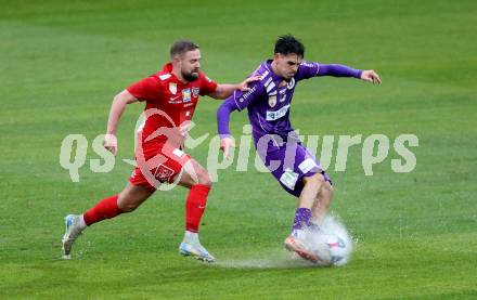 Fussball 2. Liga. SK Austria Klagenfurt gegen St. Poelten. Almir Oda  (Klagenfurt),  Marc Stendera  (St.Poelten).  Klagenfurt, 5.10..2025.
Foto: Kuess
www.qspictures.net
---
pressefotos, pressefotografie, kuess, qs, qspictures, sport, bild, bilder, bilddatenbank