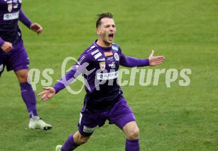Fussball 2. Liga. SK Austria Klagenfurt gegen St. Poelten. Torjubel Marc Andre Schmerboeck  (Klagenfurt)..  Klagenfurt, 5.10..2025.
Foto: Kuess
www.qspictures.net
---
pressefotos, pressefotografie, kuess, qs, qspictures, sport, bild, bilder, bilddatenbank