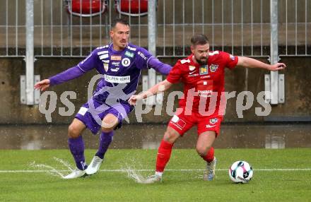 Fussball 2. Liga. SK Austria Klagenfurt gegen St. Poelten.  Michael Lang (Klagenfurt),   Marc Stendera (St.Poelten).  Klagenfurt, 5.10..2025.
Foto: Kuess
www.qspictures.net
---
pressefotos, pressefotografie, kuess, qs, qspictures, sport, bild, bilder, bilddatenbank