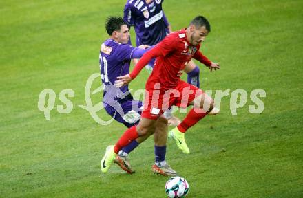 Fussball 2. Liga. SK Austria Klagenfurt gegen St. Poelten. Almir Oda  (Klagenfurt),   Marco Hausjell (St.Poelten).  Klagenfurt, 5.10..2025.
Foto: Kuess
www.qspictures.net
---
pressefotos, pressefotografie, kuess, qs, qspictures, sport, bild, bilder, bilddatenbank