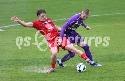 Fussball 2. Liga. SK Austria Klagenfurt gegen St. Poelten.  Bartol Barisic  (Klagenfurt), Lukas Buchegger  (St. Poelten).  Klagenfurt, 5.10..2025.
Foto: Kuess
www.qspictures.net
---
pressefotos, pressefotografie, kuess, qs, qspictures, sport, bild, bilder, bilddatenbank
