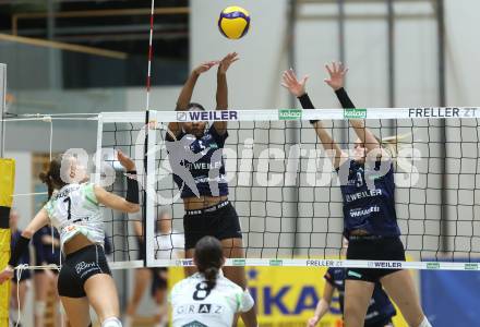 Volleyball Bundesliga. WVL. Women Volleyball League.  ATSC Wildcats gegen  Graz. Oluwadamilola Awojobi, Lana Husanovic  (Wildcats). Klagenfurt, am 11.10.2025.
Foto: Kuess
www.qspictures.net
---
pressefotos, pressefotografie, kuess, qs, qspictures, sport, bild, bilder, bilddatenbank